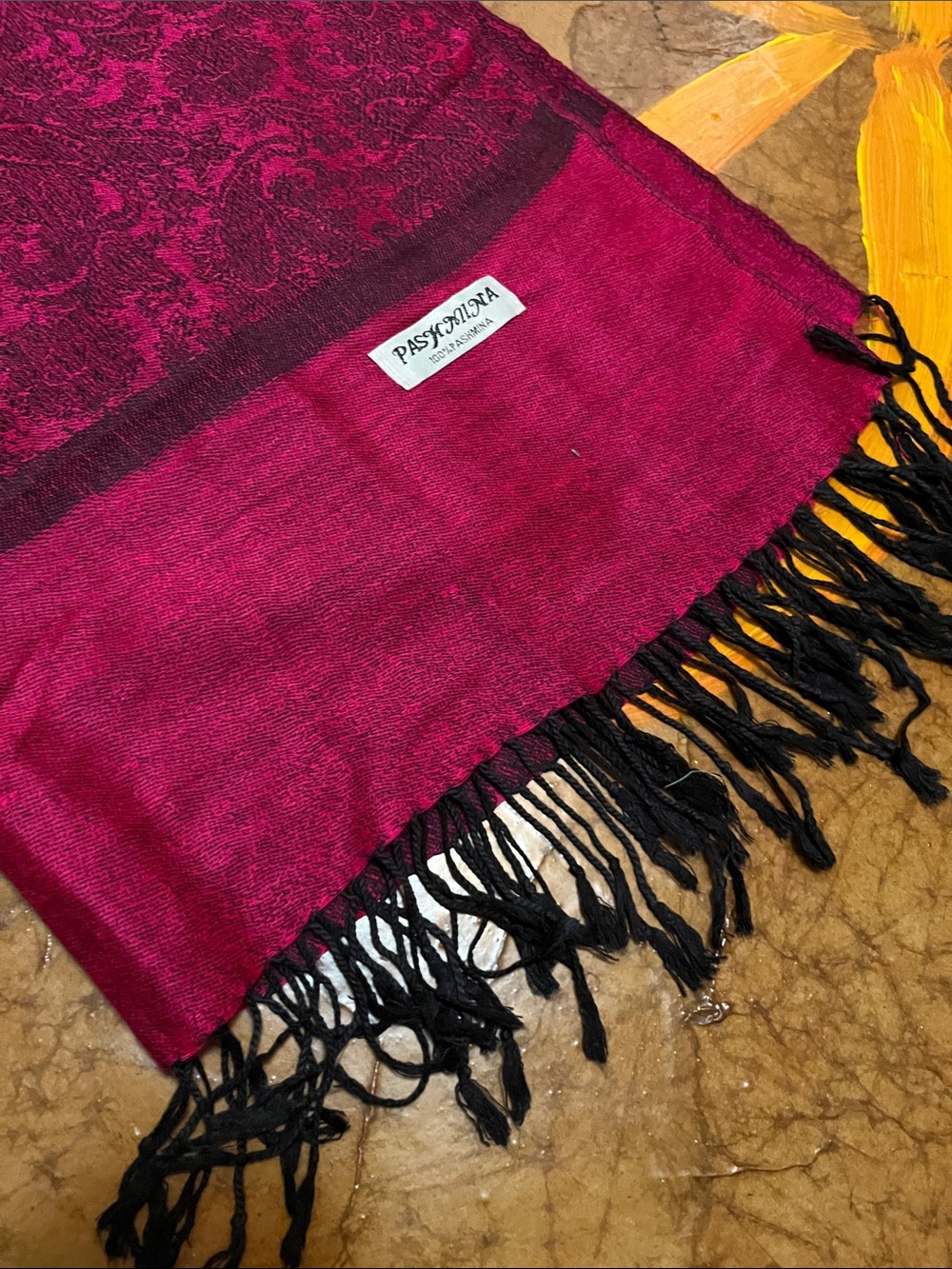 NEW Pashmina Womens Fuchsia Paisley Shawl 27x80 cashmere & silk - Picture 4 of 5